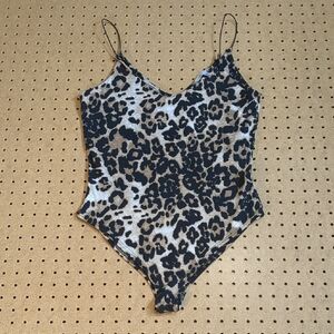 Gaze Leopard Print Spaghetti Strap Snap Bodysuit